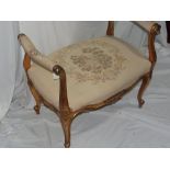 French carved gilt wood tapestry upholstered open ended stool on cabriole legs. Width 28 ins.