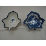 Two 18thC soft paste porcelain blue and white pickle dishes , probably Caughley, rosebud pattern and