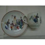 Worcester c 1770. Table pattern coffee cup and saucer each decorated with black table pattern with