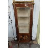 Late 19thC French Verni Martin vitrine with galleried red figured marble top, concave glass sides