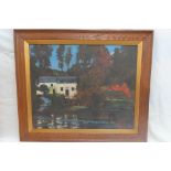 Charles Waldo Adin, Cottages by the river, Oil on canvas, Signed, 17 x 21 ins.