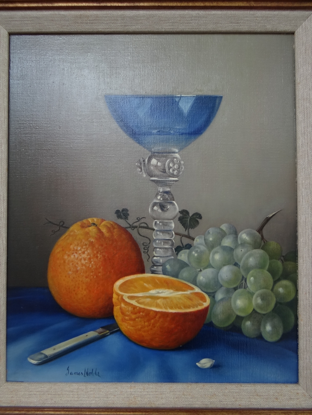 James Noble (1919 - 1989) British, Orange and blue, Oil on canvas, Signed, 12 x 10 ins.