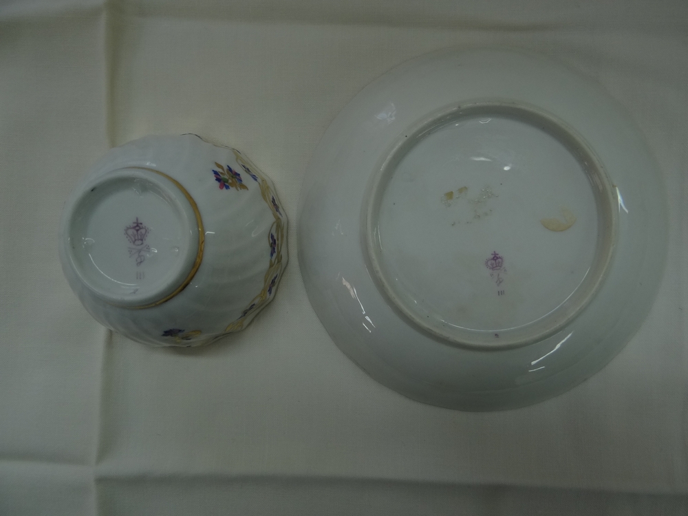 Derby c 1790. Pattern No. 111 tea bowl and saucer with gilding and gold, blue, pink and green - Image 3 of 3