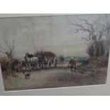 William Manners, Figures and horse and cart on a track, Watercolour, Signed, 7.5 x 10 ins.