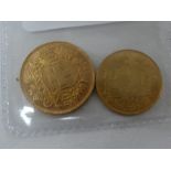 Swiss 1947 20 franc gold coin and 1922 10 franc gold coin