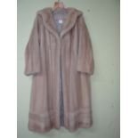 Lady’s natural pearl Tourmaline mink 3/4  length coat – size 14 - 16 approx.