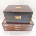 Rosewood box with fitted interior and two mother of pearl plaques 12 x 9 x 6.5 inches and a