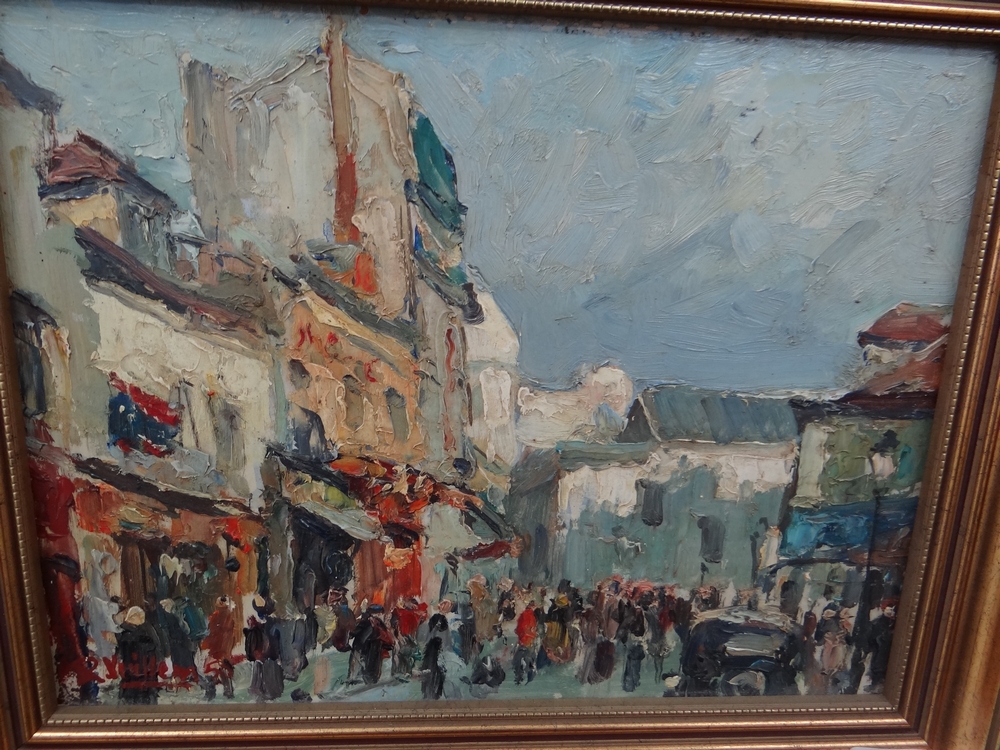 Roger Vuillem (1897 - 1973), Paris Street Scene, Oil on board, Signed and dated '50, 10.5 x 14 ins.