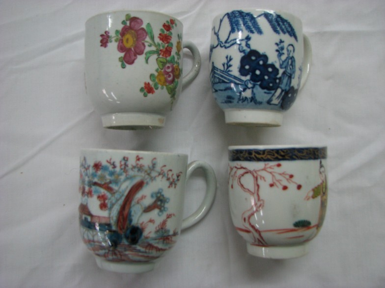 Three Liverpool Pennington's coffee cups circa 1775 - 1785 and one Liverpool Christian's coffee