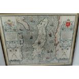 John Speed (early edition), The Isle of Man, Hand coloured and double glazed, Scale 5 miles = 2.25