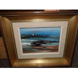 Valerie Fraser RSW, The light house, Oil on board, Signed, 5 x 6.5 ins.