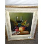 Raymond Campbell, Still life fruit and wine, Oil on board, Signed, 11.5 x 9.5 ins.