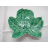 Possibly Longton Hall pickle dish in the form of a leaf with green glaze to top side