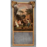 Rare French Carved and Gilded Trumeau Mirror, mid-19th c., reserve depicting a scene from Paul et