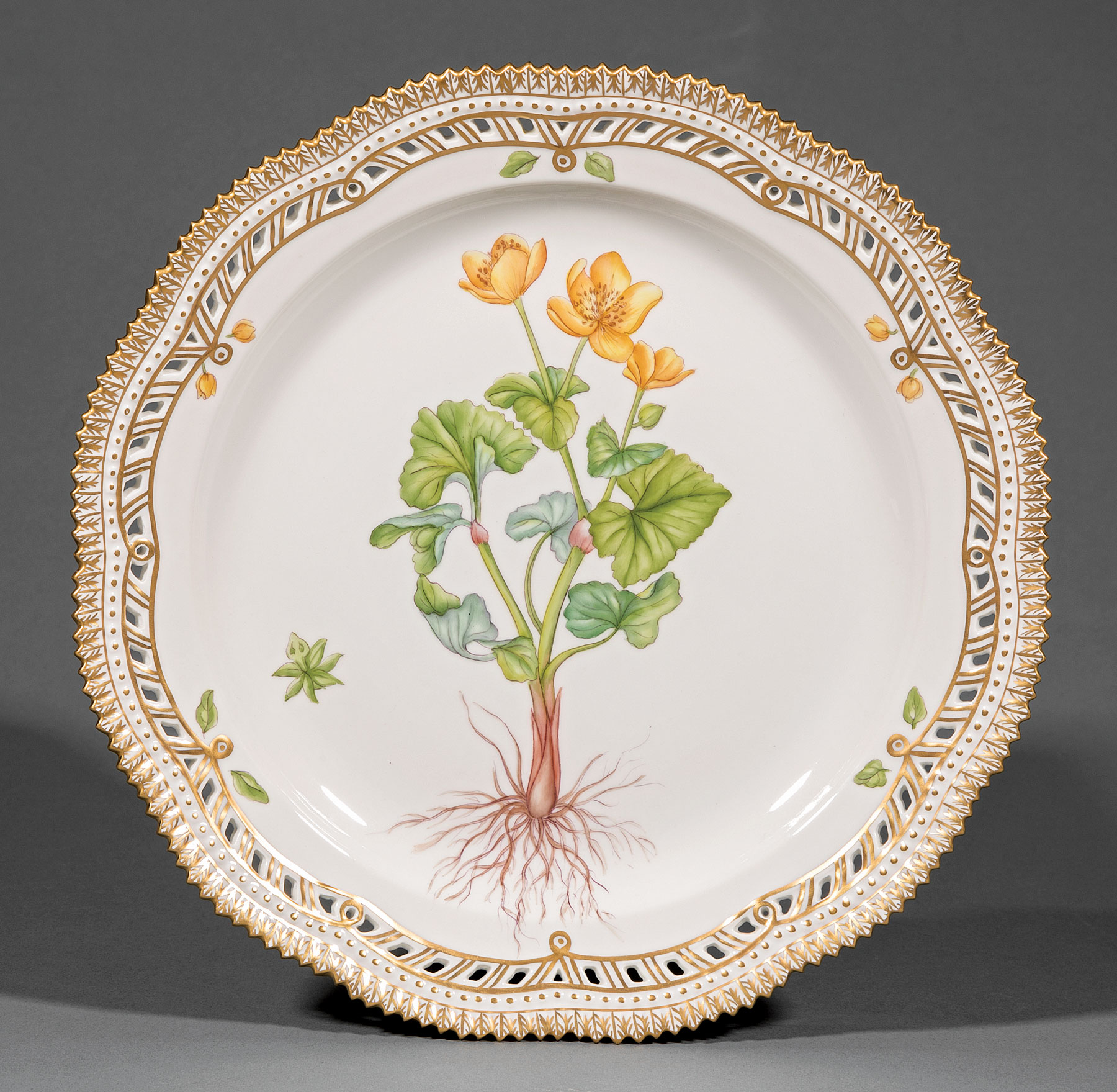 Royal Copenhagen "Flora Danica" Porcelain Cake Plate, No. 3526, dated 1969-1973, with serpentine