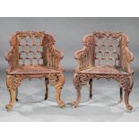 Pair of American Cast Iron "Gothic" Pattern Chairs , 19th c., en suite with the preceding lot , h.