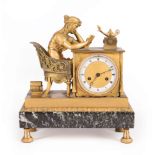 Empire Gilt Bronze and Verde Antico Marble "La Liseuse" Mantel Clock , c. 1815, engine-turned dial
