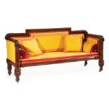 American Classical Carved Mahogany Box Sofa , c. 1825, New York, stepped tubular crest rail with