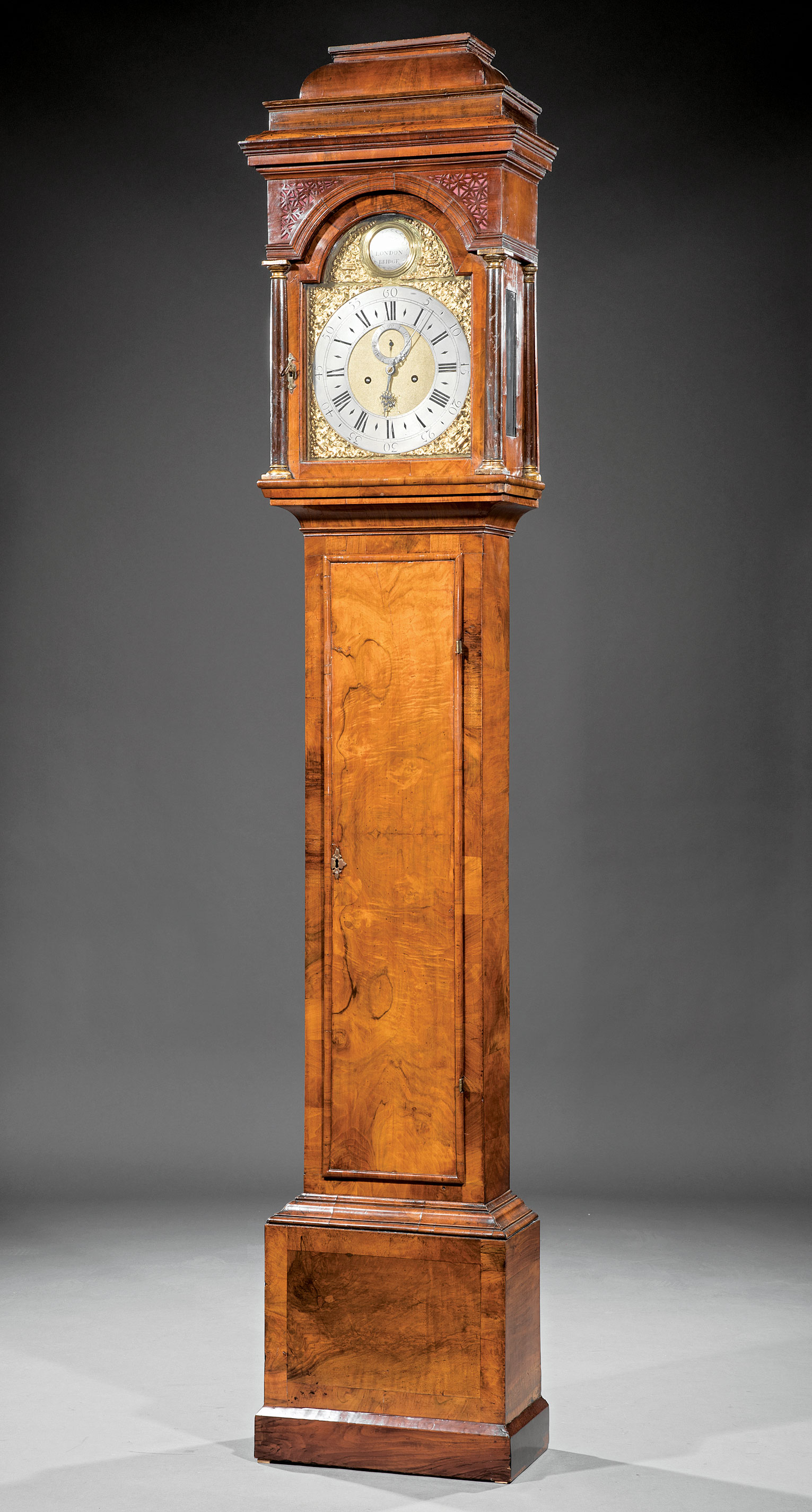 George II Burl Walnut Tall Case Clock , c. 1727, by William Post, London Bridge, eight day