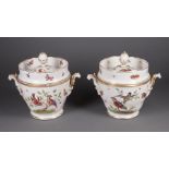 Pair of English Polychrome and Gilt Porcelain Covered Fruit Coolers , 19th c., fitted with liners,