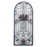 Four French Tole Peinte and Wrought Iron Window Guards , scrolled motif and floral decoration , h.
