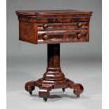 American Classical Carved Mahogany Work Table , early 19th c., converted hinged top now fitted as