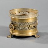 Antique English Brass and Glass Cachepot , stamped "L.Gottge", body with pierced decorations and