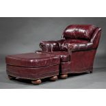 Contemporarty Leather Armchair and Ottoman , en suite with previous lot , armchair h. 31 in., w.