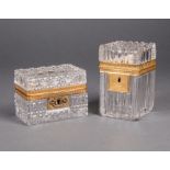 Two Antique French Bronze-Mounted Cut Crystal Boxes , 19th c., taller h. 4 1/2 in., w. 2 3/4 in., d.