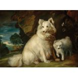 After Thomas Gainsborough (British, 1727-1788) , "Pomeranian Bitch and Puppy", oil on panel,