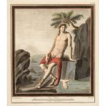 Nicola Fiorillo (Italian, 1730-1805) , "Man with Spears and Laurel", hand-colored engraving,
