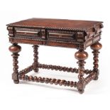 Continental Renaissance-Style Carved Hardwood Side Table , rope molded top, two frieze drawers,
