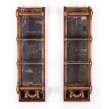 Pair of Antique Regency-Style Carved and Gilt Mahogany What-Not Shelves , rosette-carved crest,