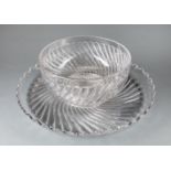 Antique Baccarat Swirl Motif Molded Crystal Punch Bowl and Undertray , early 20th c., marked, h. 5
