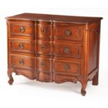 French Provincial Carved Walnut Commode , probably 18th c., serpentine top above three paneled