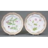 Pair of Royal Copenhagen "Flora Danica" Porcelain Reticulated Dinner Plates , 1985-91, fully marked,