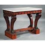 Antique French Bronze-Mounted and Parcel Ebonized Mahogany Center Table , marble top, star-decorated