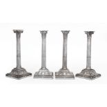 Set of Four Georgian Sheffield Plate Corinthian Columnar Table Candlesticks , late 18th c., each