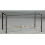 Mario Villa Coffee Table , 20th c., patinated metal and brass, inset glass top, h. 17 in., w. 36 1/4