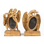 Pair of Continental Giltwood Shelf Mirrors , late 18th/early 19th c., eagle with serpent and