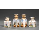 Two Pairs of Paris Polychrome and Gilt Porcelain Scent Bottles , c. 1830-50, decorated with