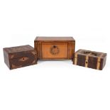 Antique English Inlaid Tea Caddy , interior with mixing bowl and two lidded compartments; together