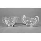 Steuben Glass "Snail-Scroll" Sugar Bowl and Cream Pitcher , etched marks, models #7941 and #7942,