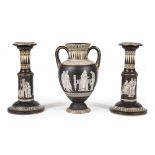 Neoclassical-Style Three-Piece Prattware Pottery Garniture , late 19th c., marked "F&R Pratt &