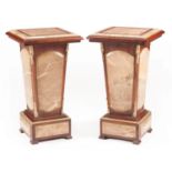 Pair of Louis XVI-Style Bronze and Marble-Mounted Mahogany Pedestals , stepped top, reverse