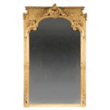French Carved and Gilded Overmantel Mirror , mid-19th c., gadrooned cornice, rocaille crest, lattice