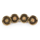Four Large Antique American Brass Tie Backs , rosette and rope design, dia. 6 in . Provenance: