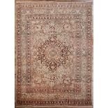 Persian Carpet , beige and pink ground, central medallion, 8 ft. 3 in. x 11 ft. 9 in