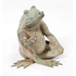 Decorative Patinated Bronze Figural Garden Fountain , modeled as a seated anthropomorphic frog, h.