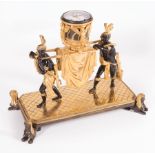 Continental Gilt and Patinated Bronze Figural Table Clock , 19th c., possibly Austrian, clock case